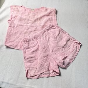 Tribe Alive Women's 100% Linen Set Top Size M & Shorts XS Pink